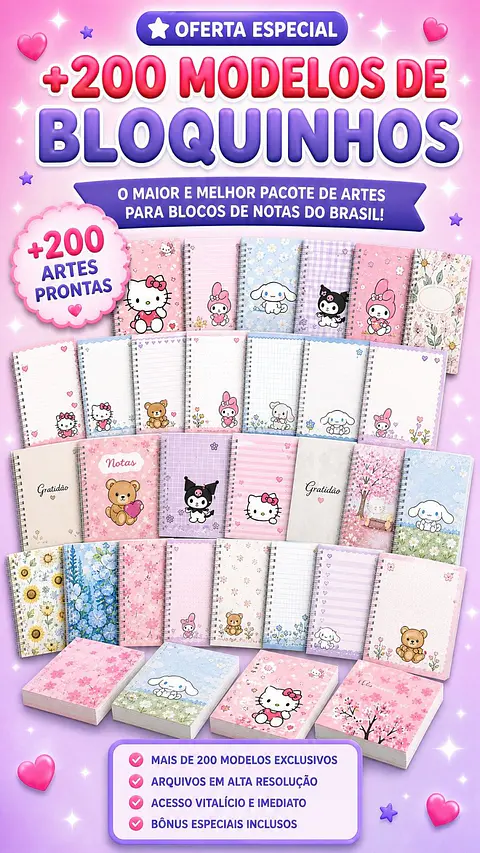 +200 Modelos de Bloquinhos - Arquivo Digital