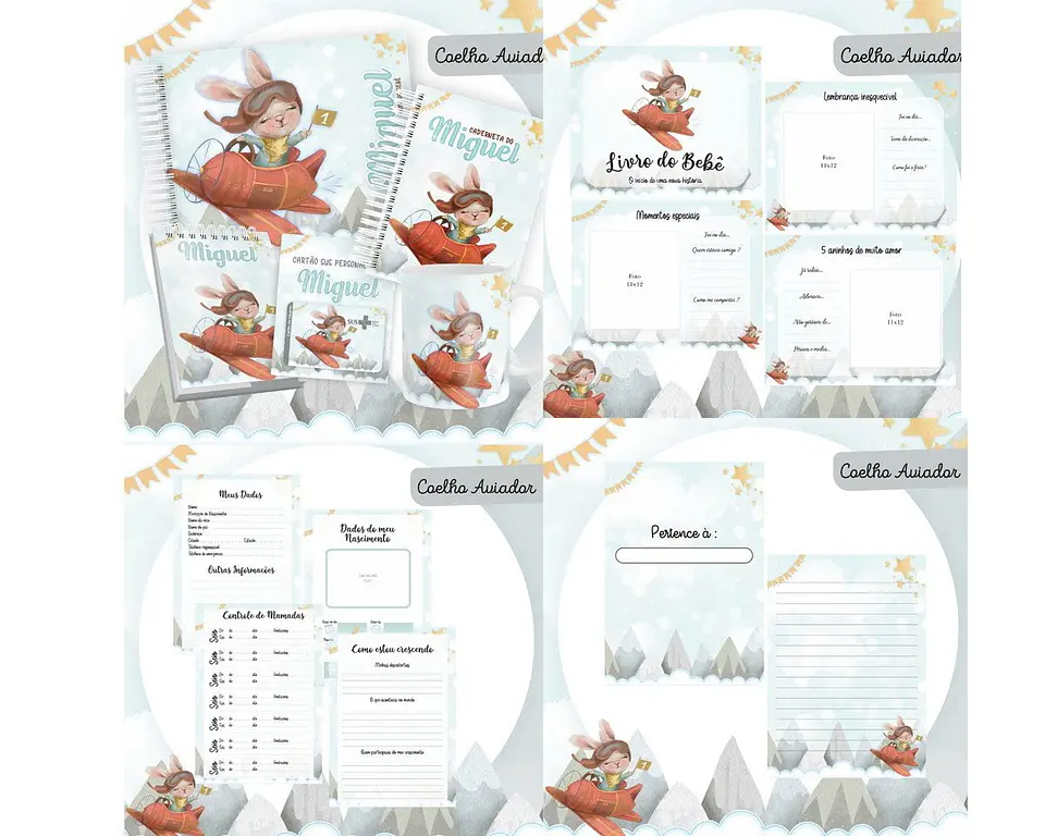 Arquivo Digital Caderneta Livro Bebe Coelho Aviador 1