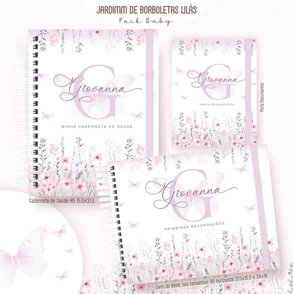 Caderneta Jardim de Borboletas Arquivo Digital Livro do Bebê Kit Completo 1