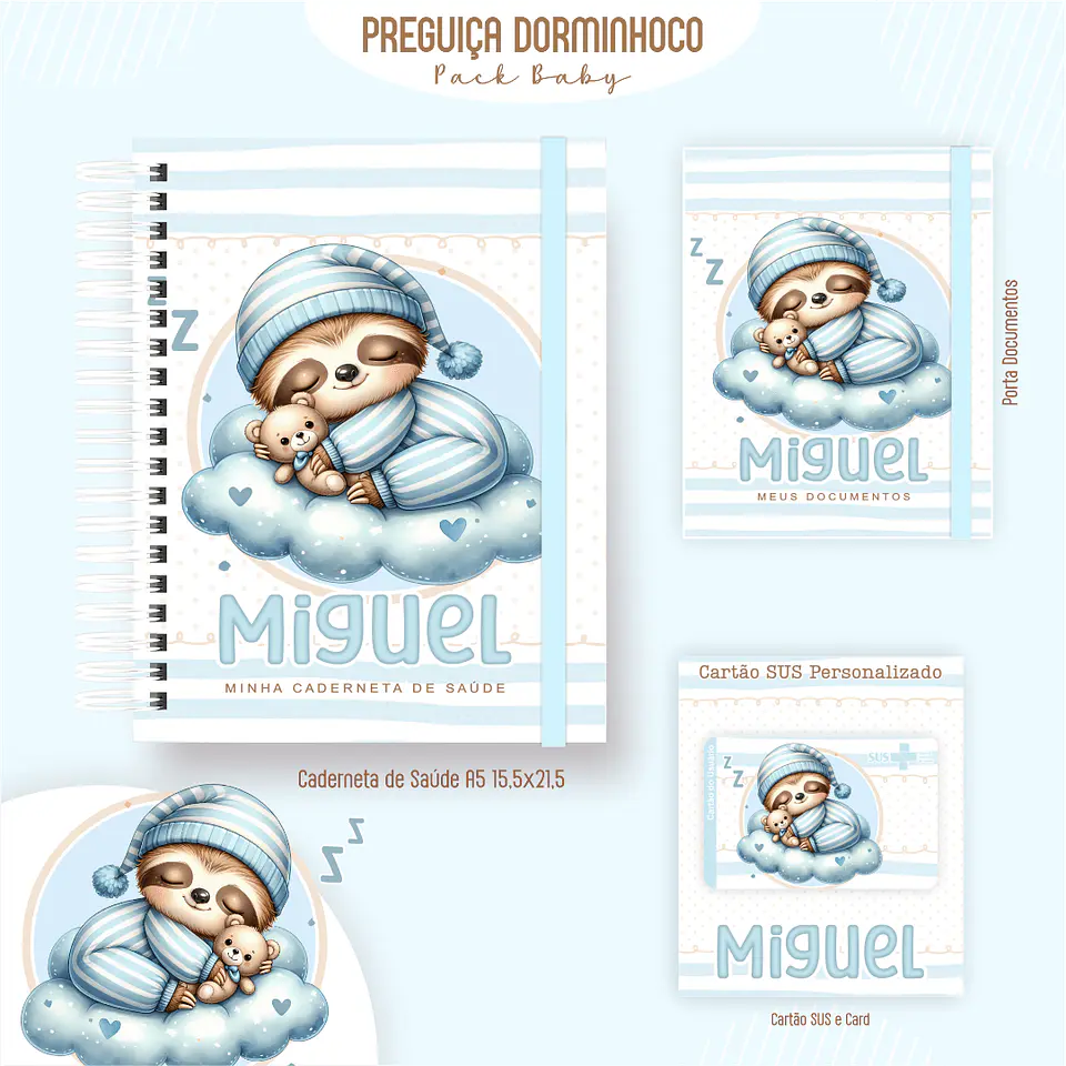 Caderneta Preguiça Dorminhoco Arquivo Digital Livro do Bebê Kit Completo 2