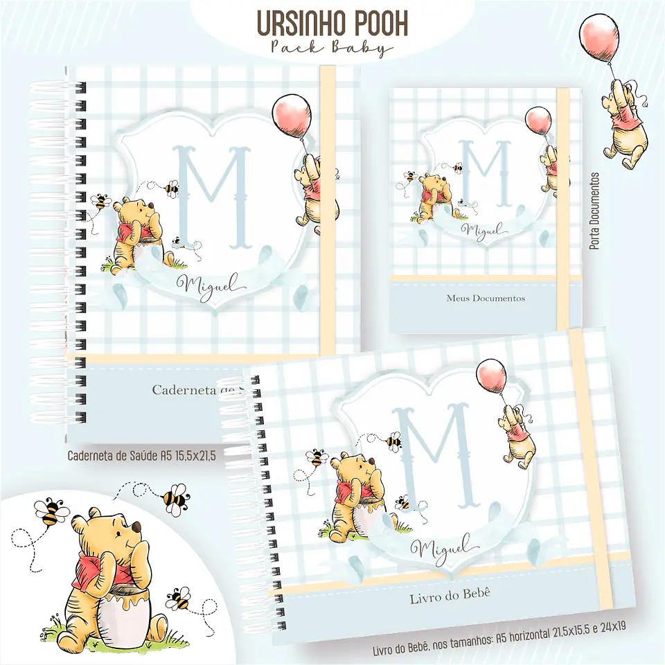 Caderneta Ursinho Pooh Arquivo Digital Livro do Bebê Kit Completo 1