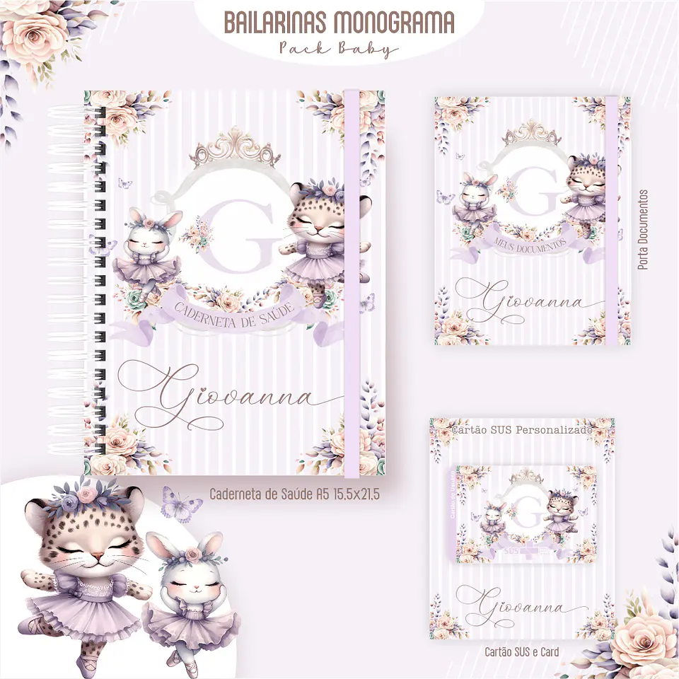 Caderneta Bailarina Monograma Alfabeto Arquivo Digital Livro do Bebê Kit Completo 2
