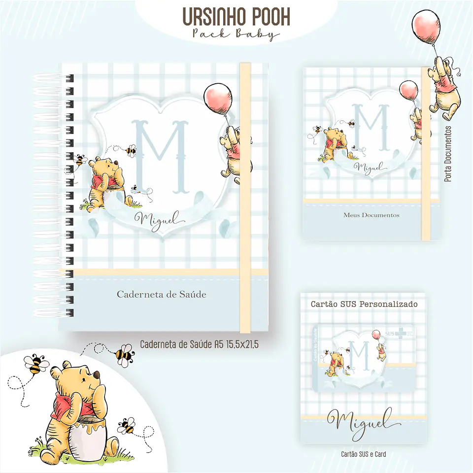 Caderneta Ursinho Pooh Arquivo Digital Livro do Bebê Kit Completo 2