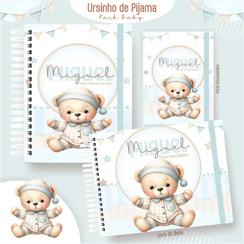 Caderneta Ursinho de Pijama Arquivo Digital Livro do Bebê Kit Completo