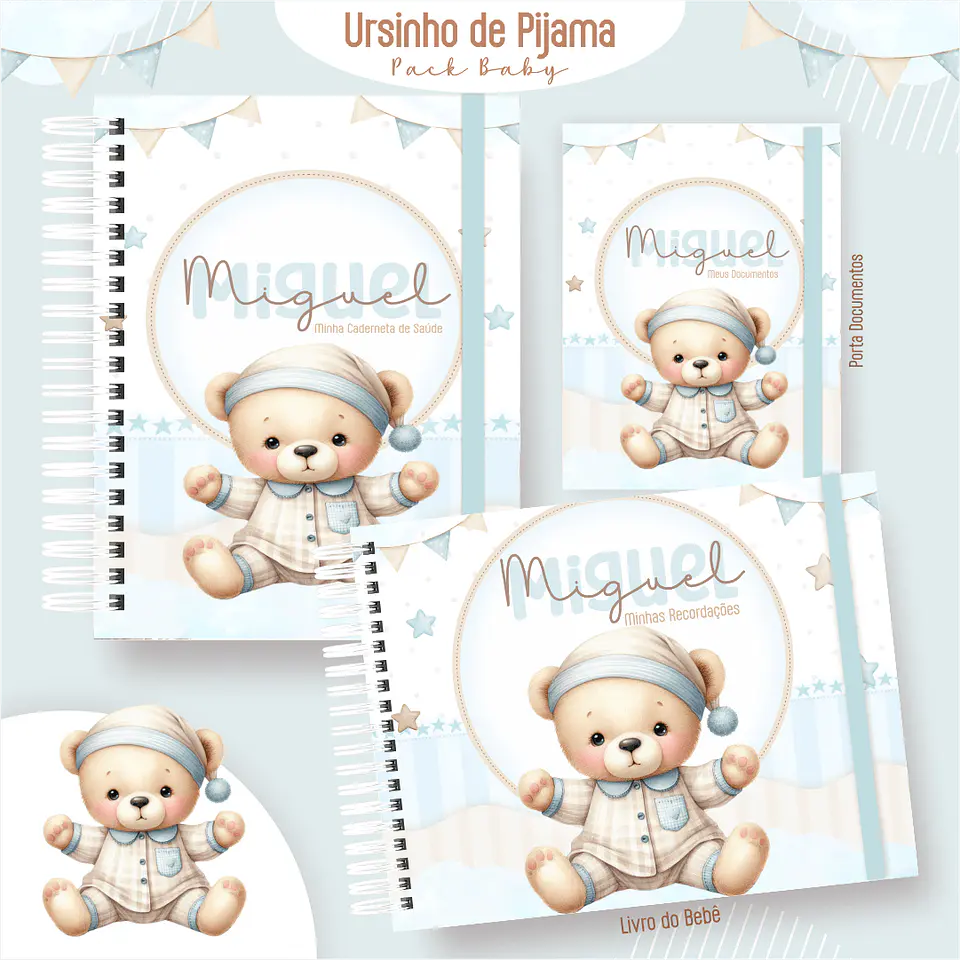 Caderneta Ursinho de Pijama Arquivo Digital Livro do Bebê Kit Completo 1