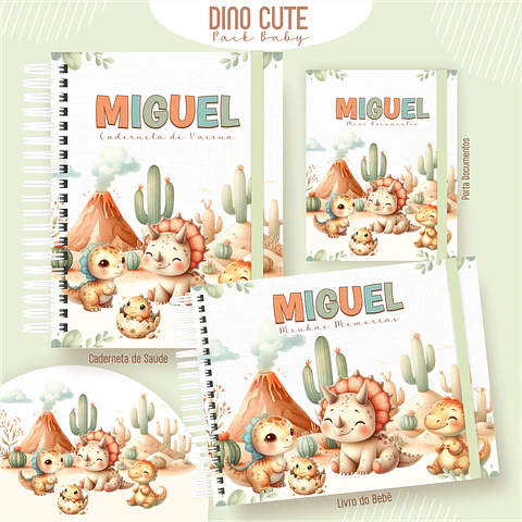 Caderneta Dino Cute Arquivo Digital Livro do Bebê Kit Completo