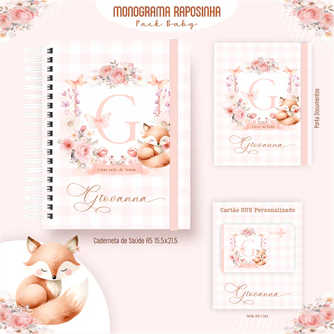 Caderneta Monograma Raposinha Alfabeto Arquivo Digital Kit Completo