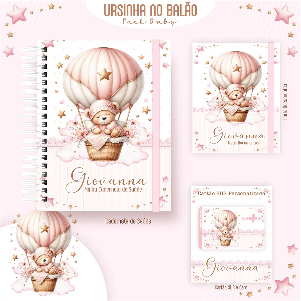 Caderneta Ursinha no Balão Arquivo Digital Livro do Bebê Kit Completo 2