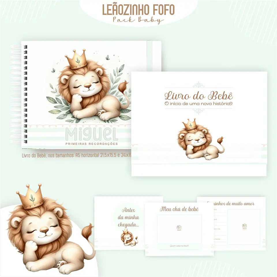 Caderneta Leãozinho Fofo Arquivo Digital Livro do Bebê Kit Completo 4