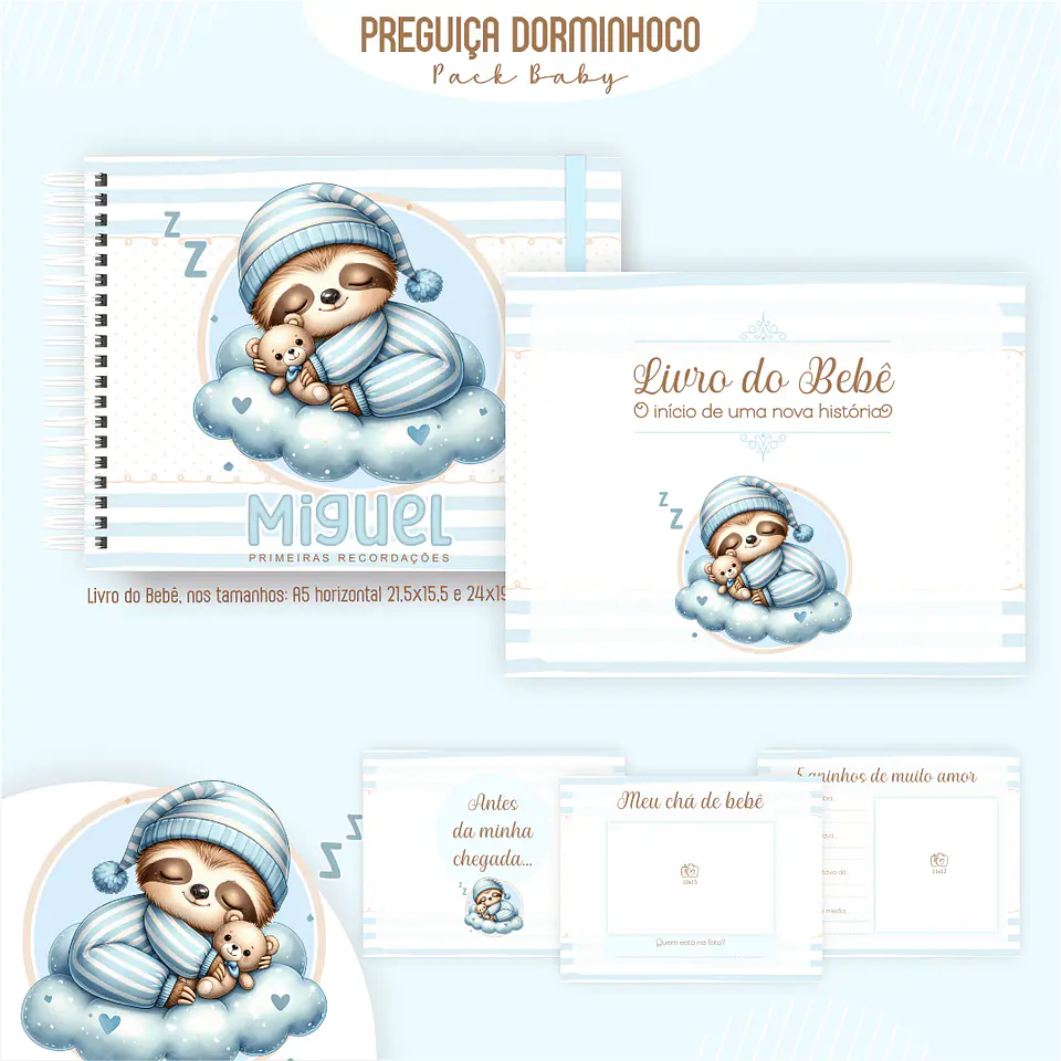 Caderneta Preguiça Dorminhoco Arquivo Digital Livro do Bebê Kit Completo 4