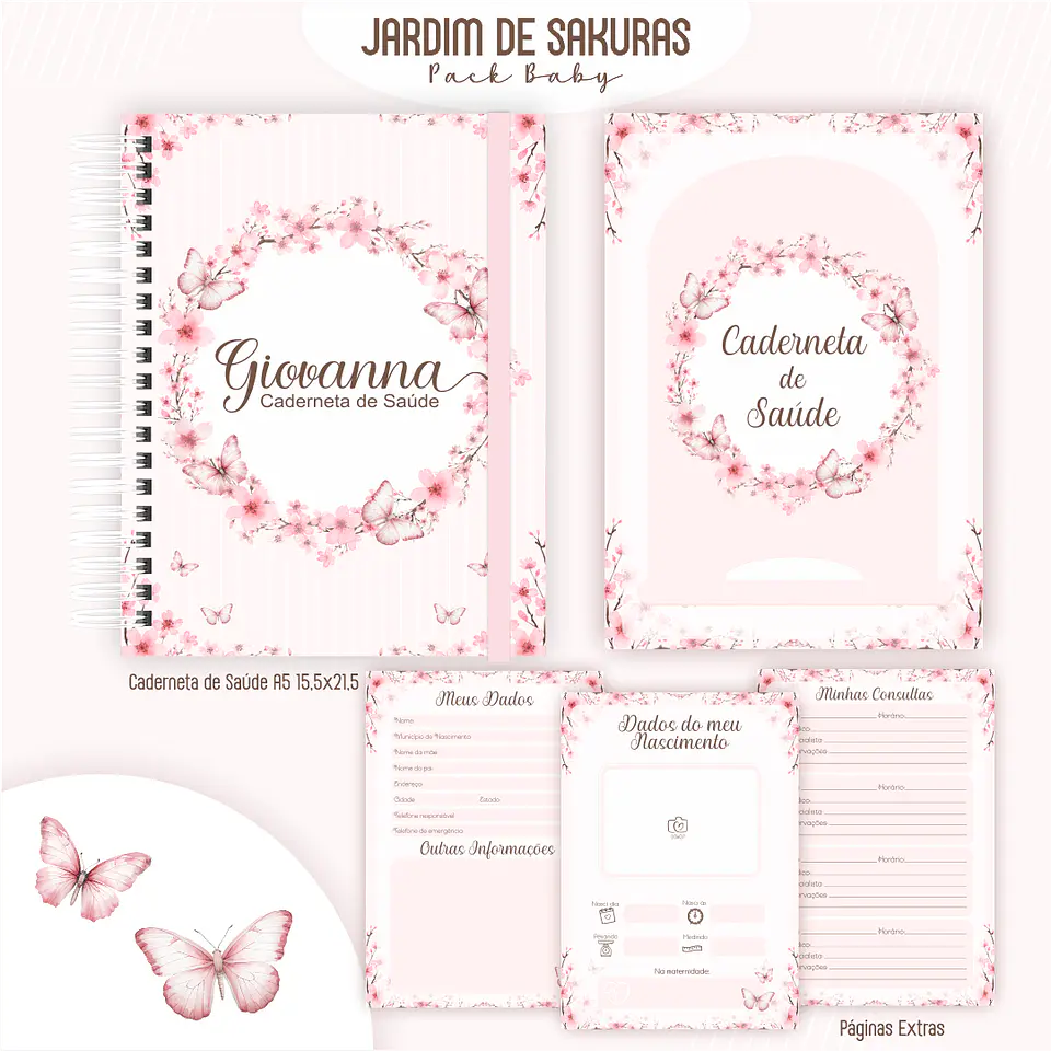 Caderneta Jardim de Sakuras Arquivo Digital Livro do Bebê Kit Completo 3