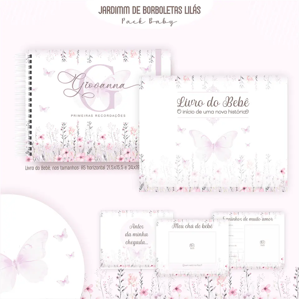 Caderneta Jardim de Borboletas Arquivo Digital Livro do Bebê Kit Completo 4