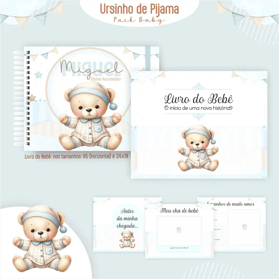 Caderneta Ursinho de Pijama Arquivo Digital Livro do Bebê Kit Completo 4