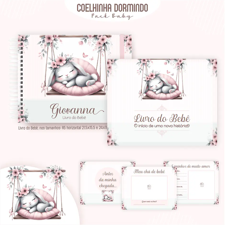 Caderneta Coelhinha Dormindo Arquivo Digital Livro do Bebê Kit Completo 4