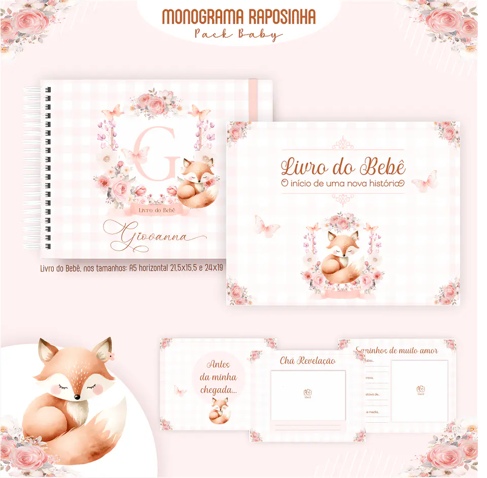 Caderneta Monograma Raposinha Alfabeto Arquivo Digital Kit Completo 4