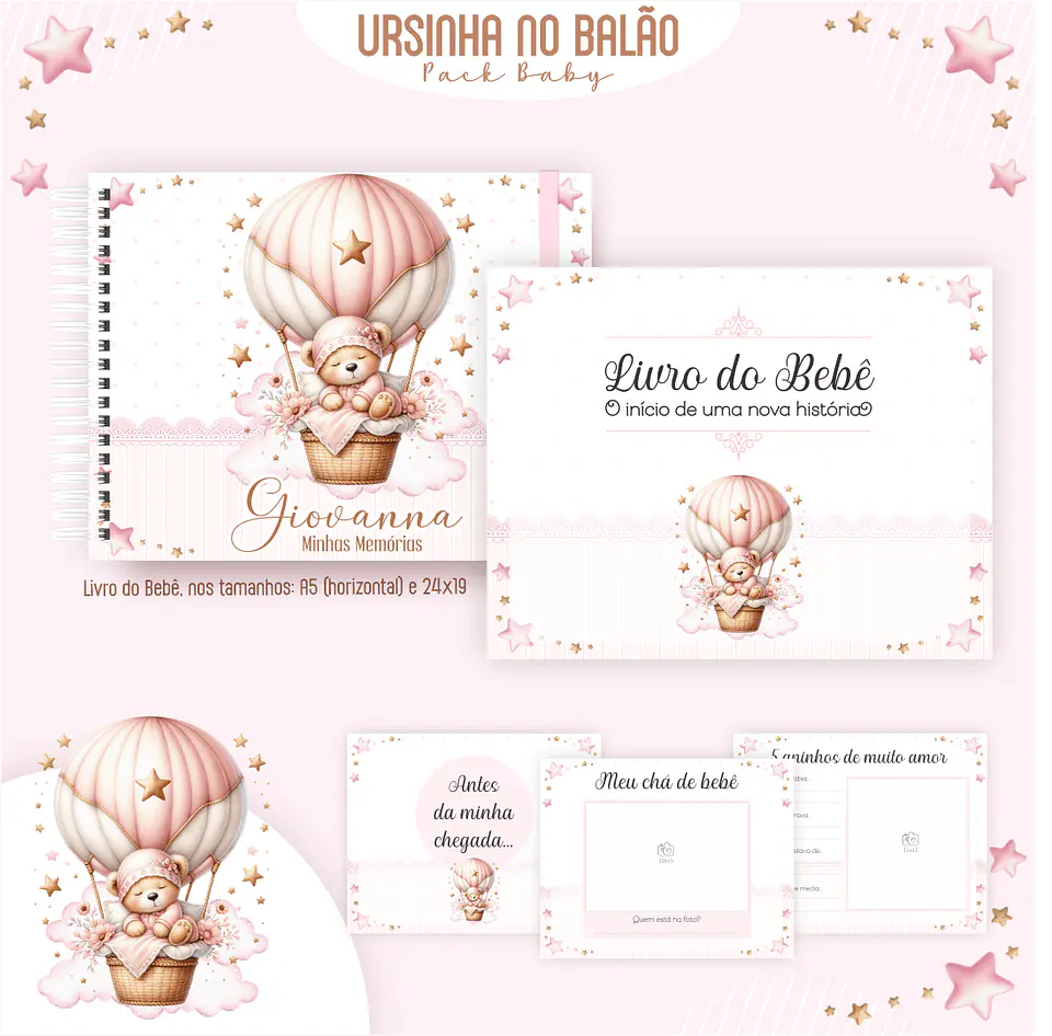 Caderneta Ursinha no Balão Arquivo Digital Livro do Bebê Kit Completo 4