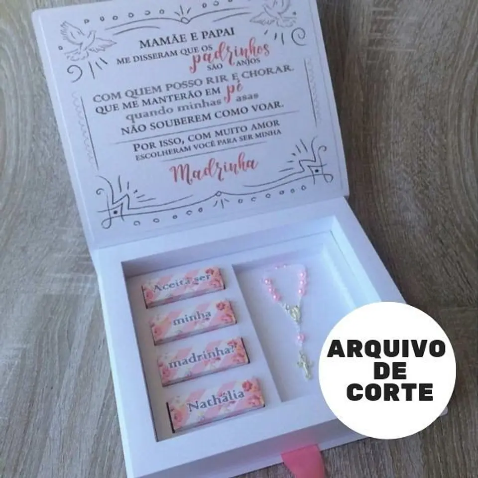 Arquivo de Corte Caixas Convite Terço Bis Padrinhos Batizado 2