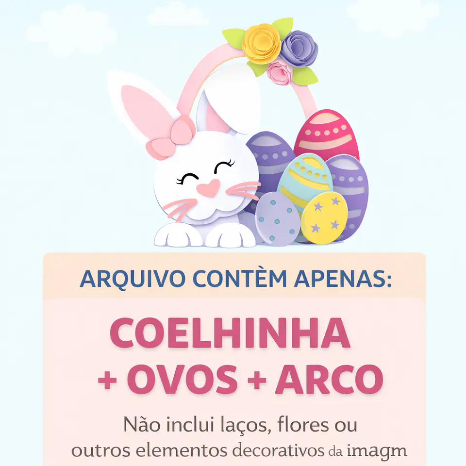 Topo de Bolo Coelhinha Páscoa Arquivo Digital (Coelhinha e Ovos) 2