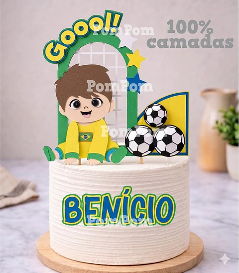 Topo de Bolo Futebol Brasil Menino - Arquivo Digital