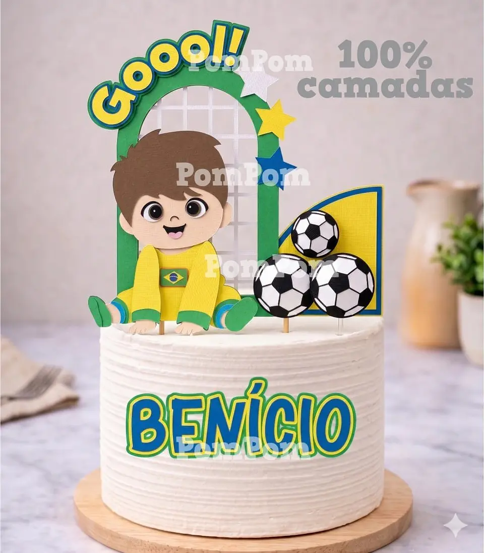 Topo de Bolo Futebol Brasil Menino - Arquivo Digital 1