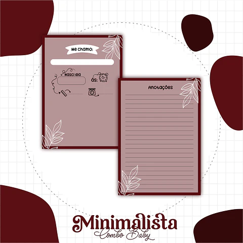 Caderneta e Livro do bebe Minimalista Marsala - Arquivo Digital
