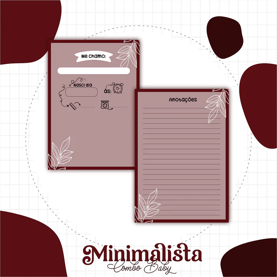 Caderneta e Livro do bebe Minimalista Marsala - Arquivo Digital 2
