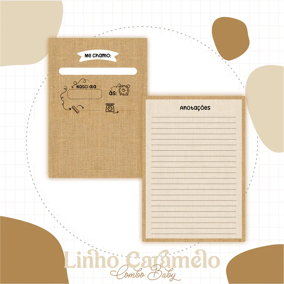 Caderneta e Livro do bebe Linho Caramelo - Arquivo Digital 2