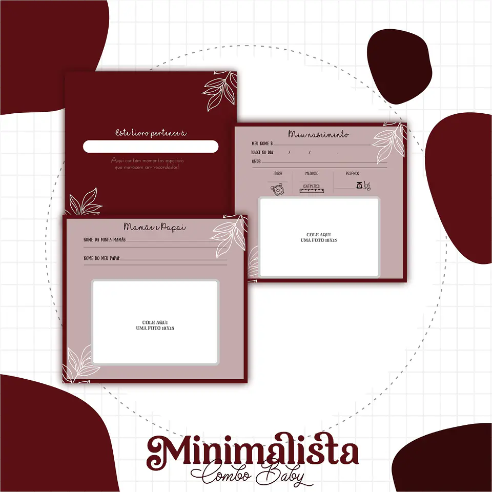 Caderneta e Livro do bebe Minimalista Marsala - Arquivo Digital 4