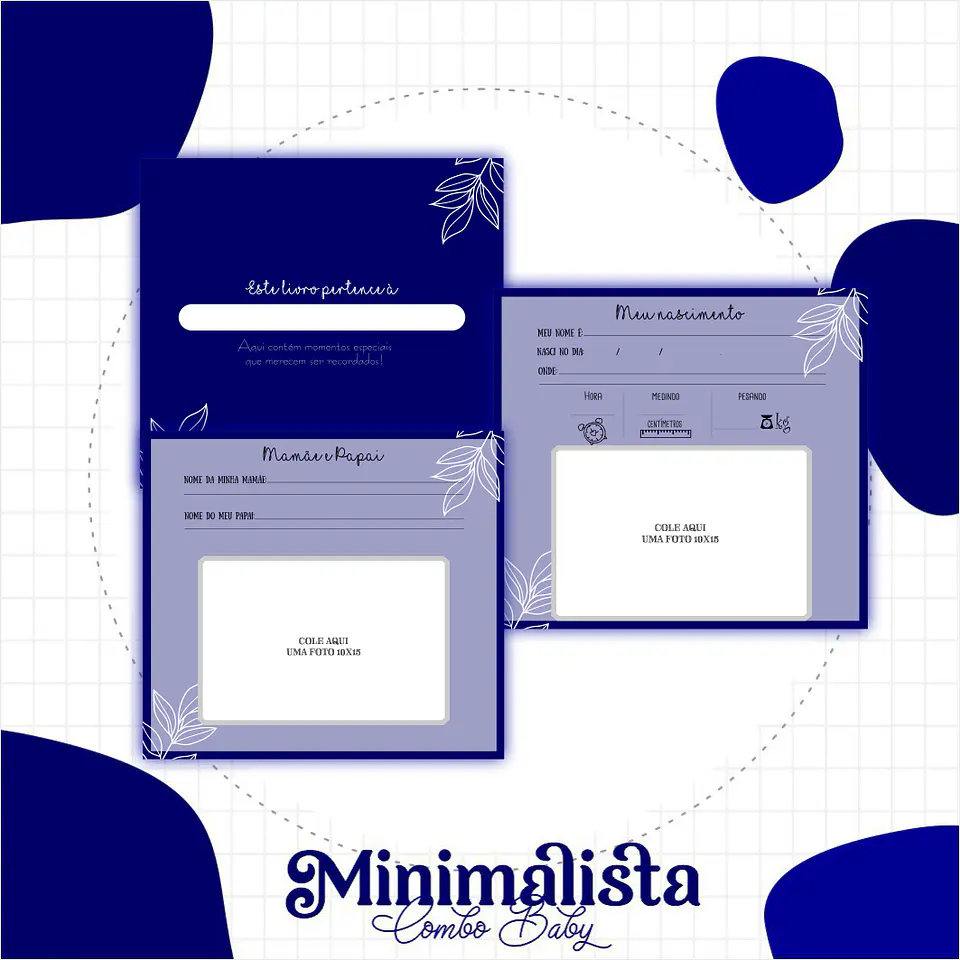 Caderneta e Livro do bebe Minimalista Azul - Arquivo Digital 4