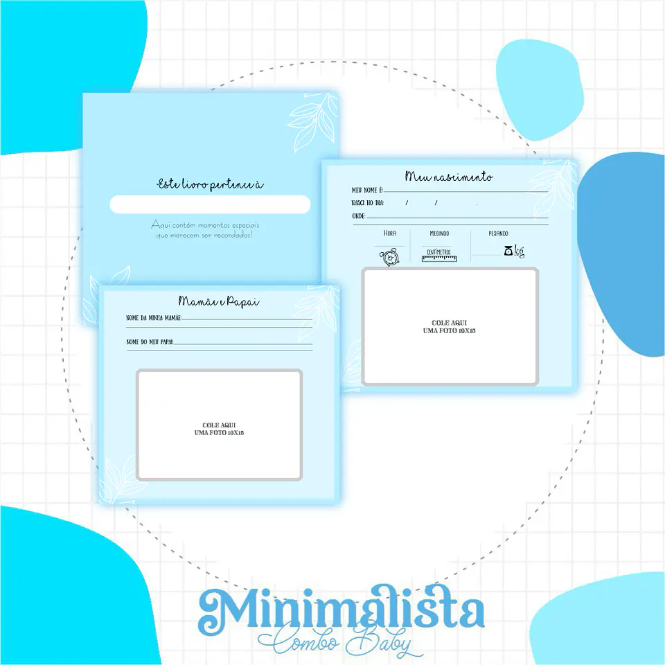 Caderneta e Livro do bebe Minimalista Azul Bebe - Arquivo Digital 4