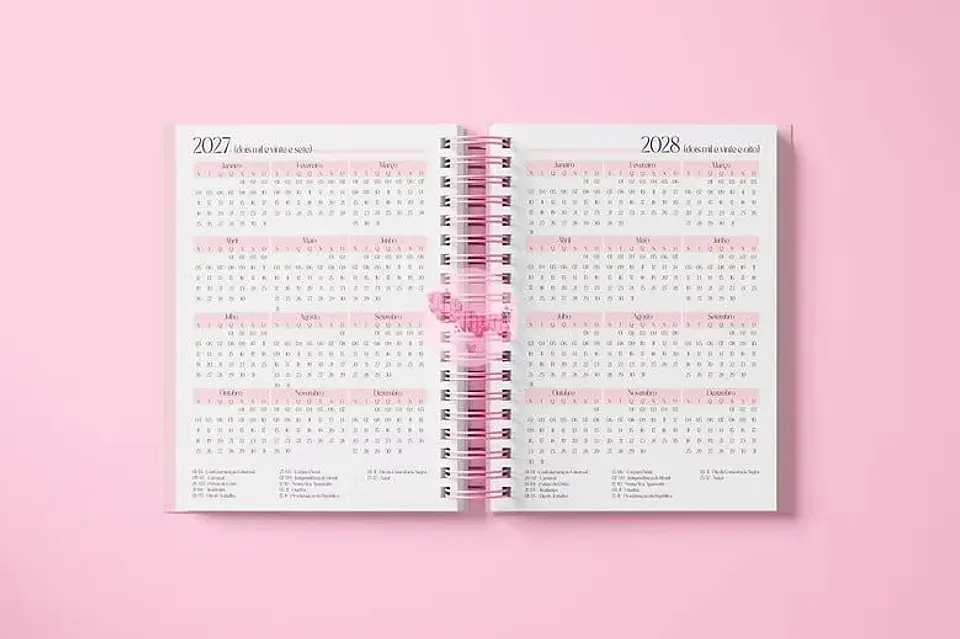 Miolo Agenda Rosa Visão Semanal 2027 2