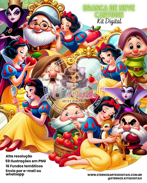 Arquivo Digital Kit Digital Branca de Neve Cartoon
