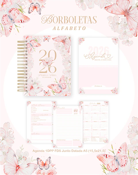 Arquivo Digital Planners e Agendas 2026 Borboletas Alfabeto