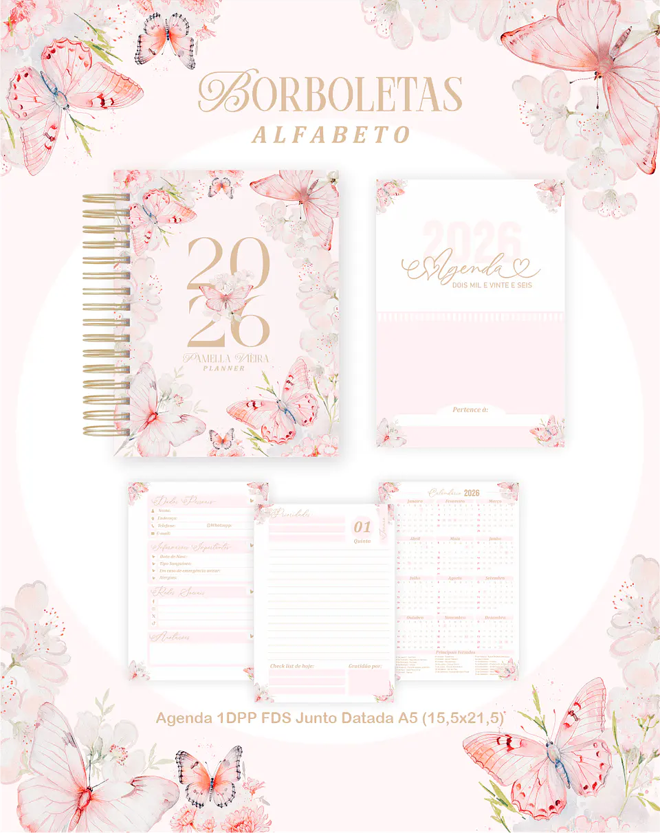Arquivo Digital Planners e Agendas 2026 Borboletas Alfabeto 2