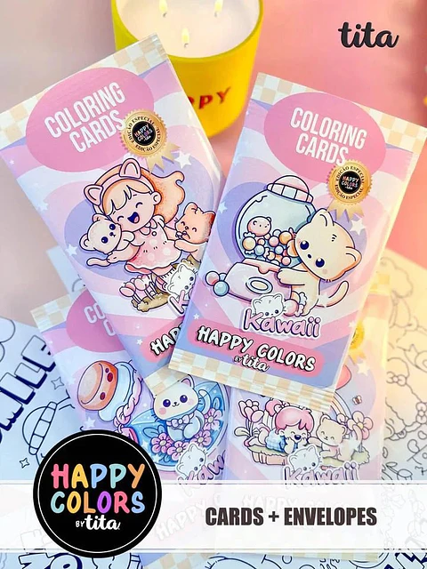 Arquivo Digital Colorindo Cards + Envelopes Kawaii