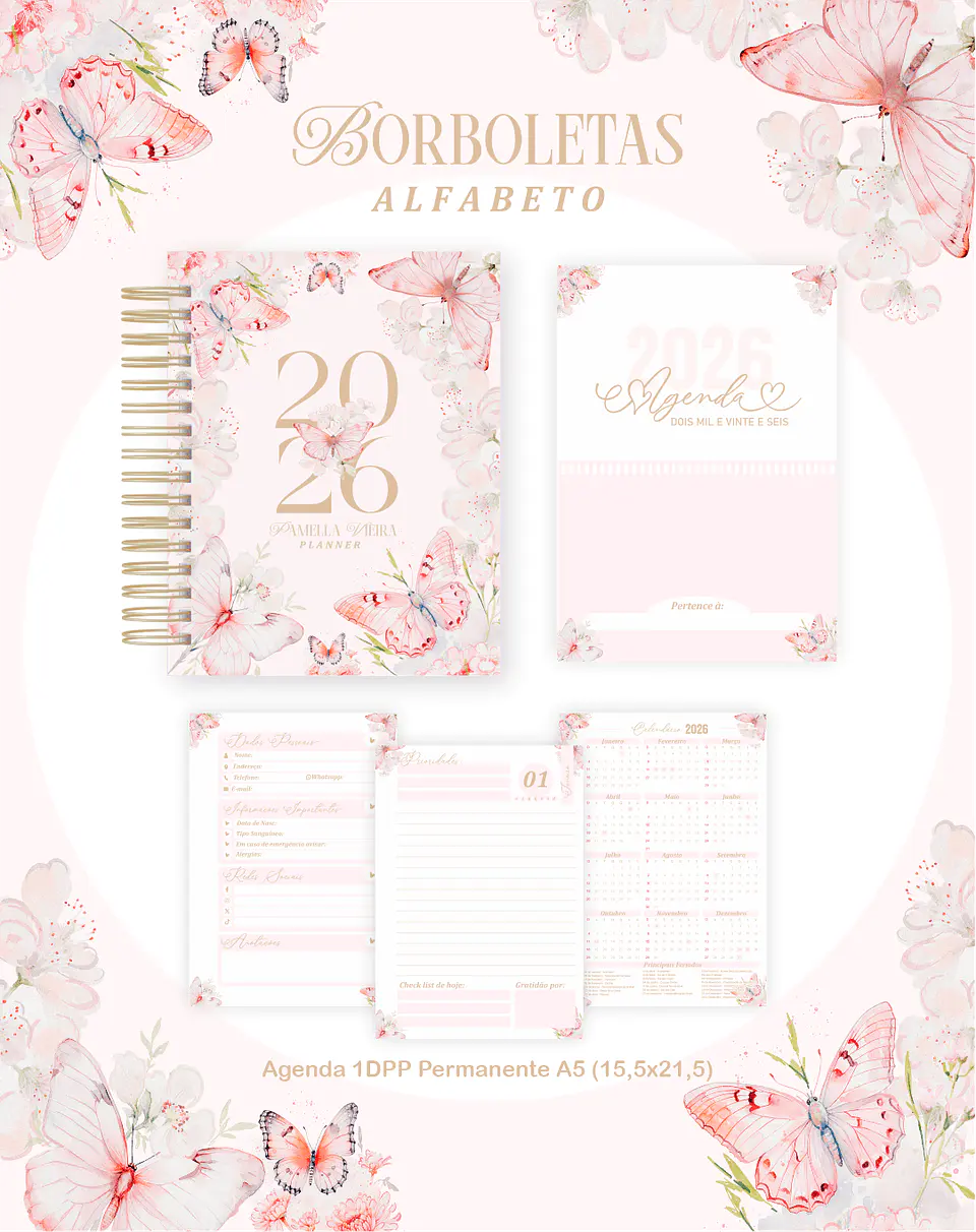 Arquivo Digital Planners e Agendas 2026 Borboletas Alfabeto 3