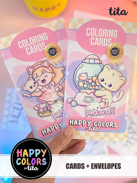 Arquivo Digital Colorindo Cards + Envelopes Kawaii