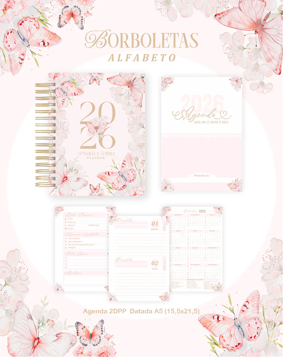 Arquivo Digital Planners e Agendas 2026 Borboletas Alfabeto 4