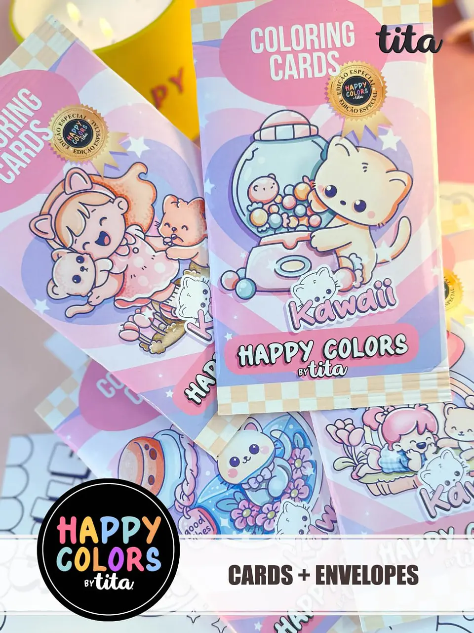 Arquivo Digital Colorindo Cards + Envelopes Kawaii 3