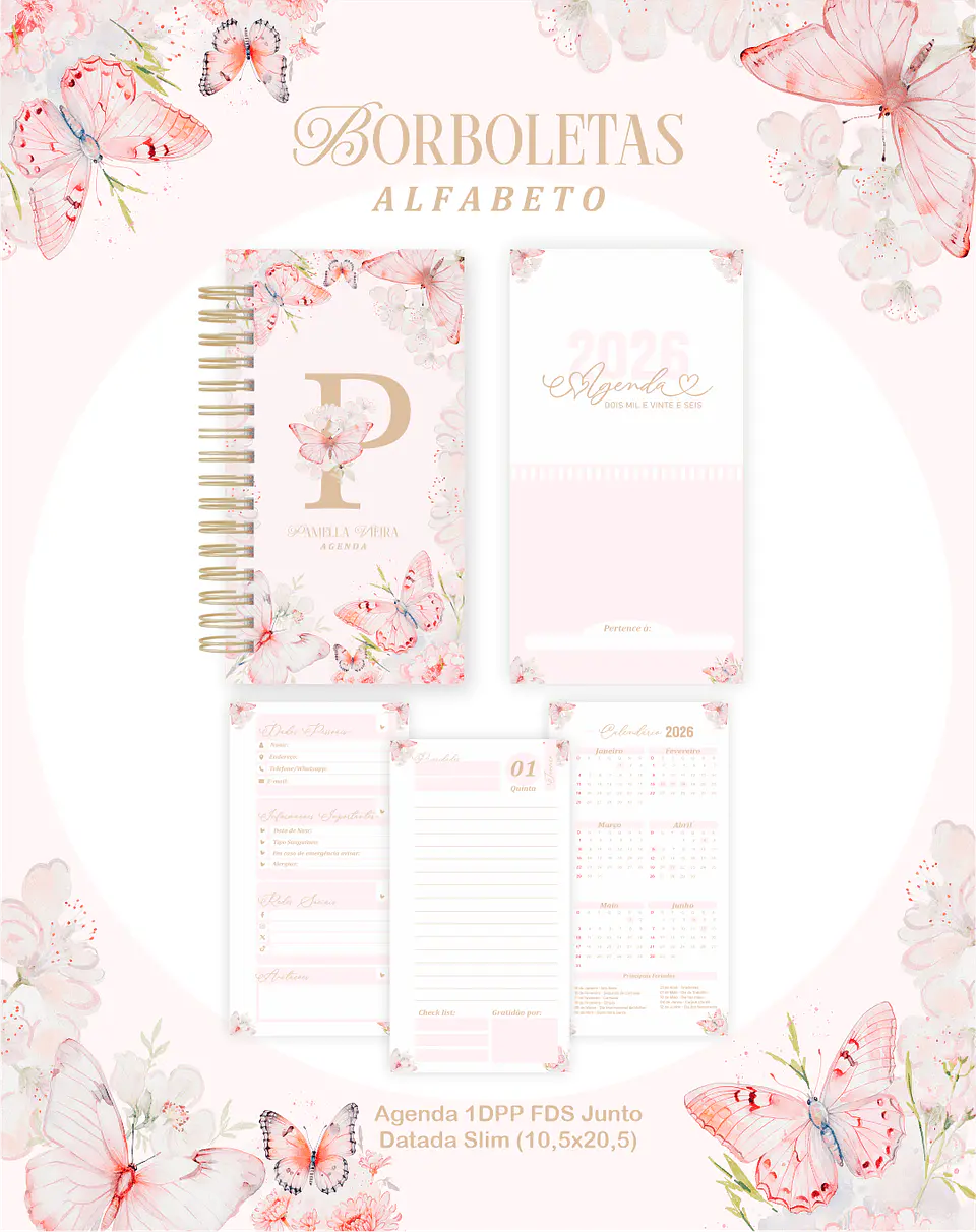 Arquivo Digital Planners e Agendas 2026 Borboletas Alfabeto 5