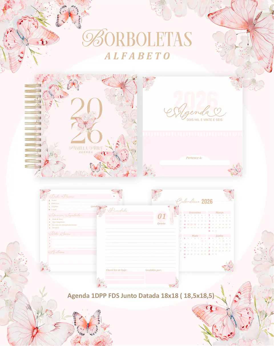 Arquivo Digital Planners e Agendas 2026 Borboletas Alfabeto 6
