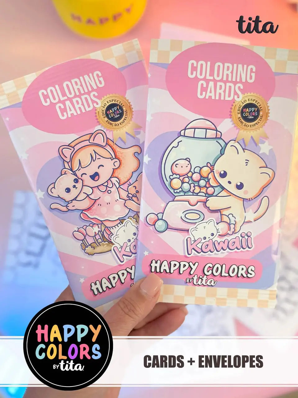 Arquivo Digital Colorindo Cards + Envelopes Kawaii 7