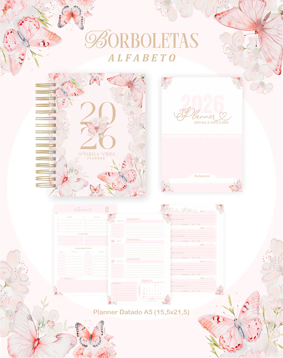 Arquivo Digital Planners e Agendas 2026 Borboletas Alfabeto 8