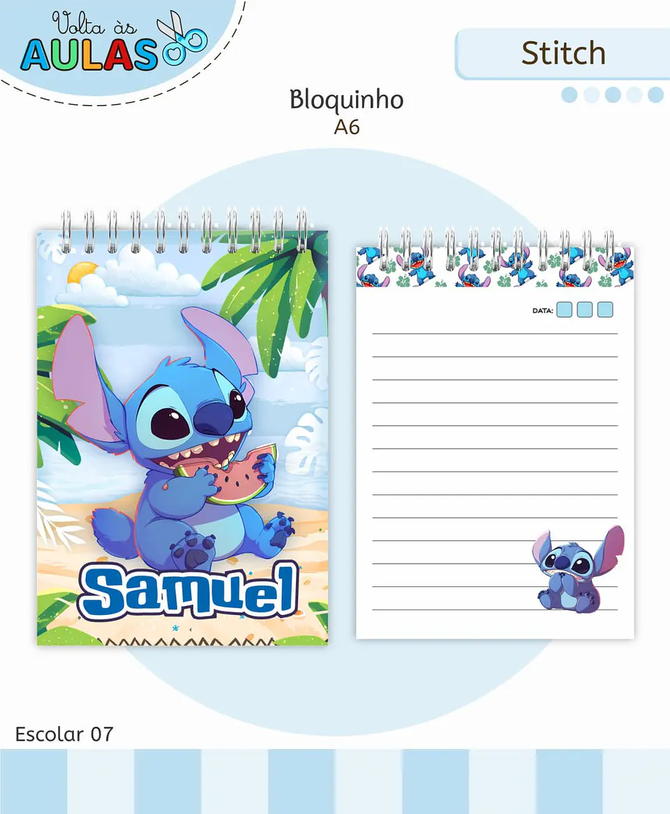 Arquivo Digital Pack Volta ás Aulas Escolar 2026 Stitch 6