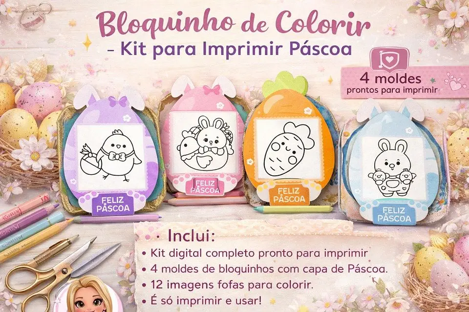 Arquivo Digital Páscoa Bloquinho Colorir 1