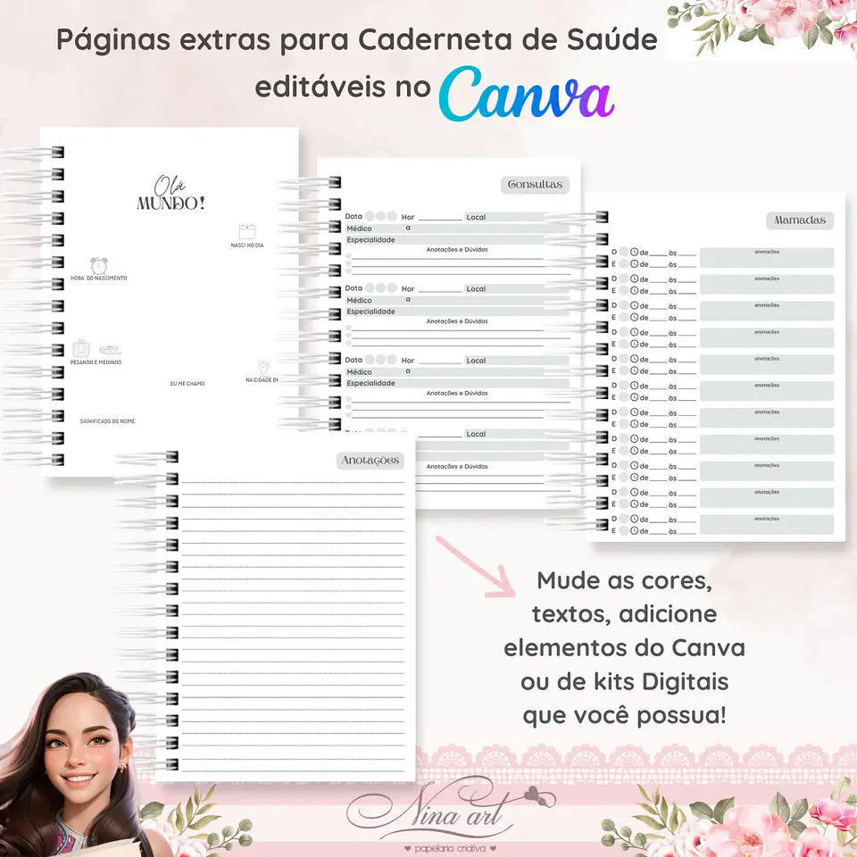 Arquivo Digital Mockups Páginas Extras para Caderneta de Saúde Canva 1