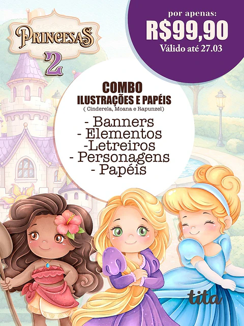 Arquivo Combo Ilustrações e Papéis Princesas 2