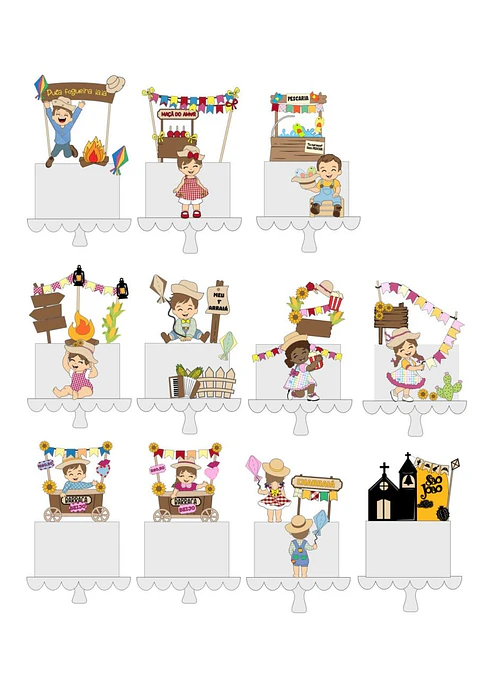Pacote 10 Topos de Bolo FESTA JUNINA
