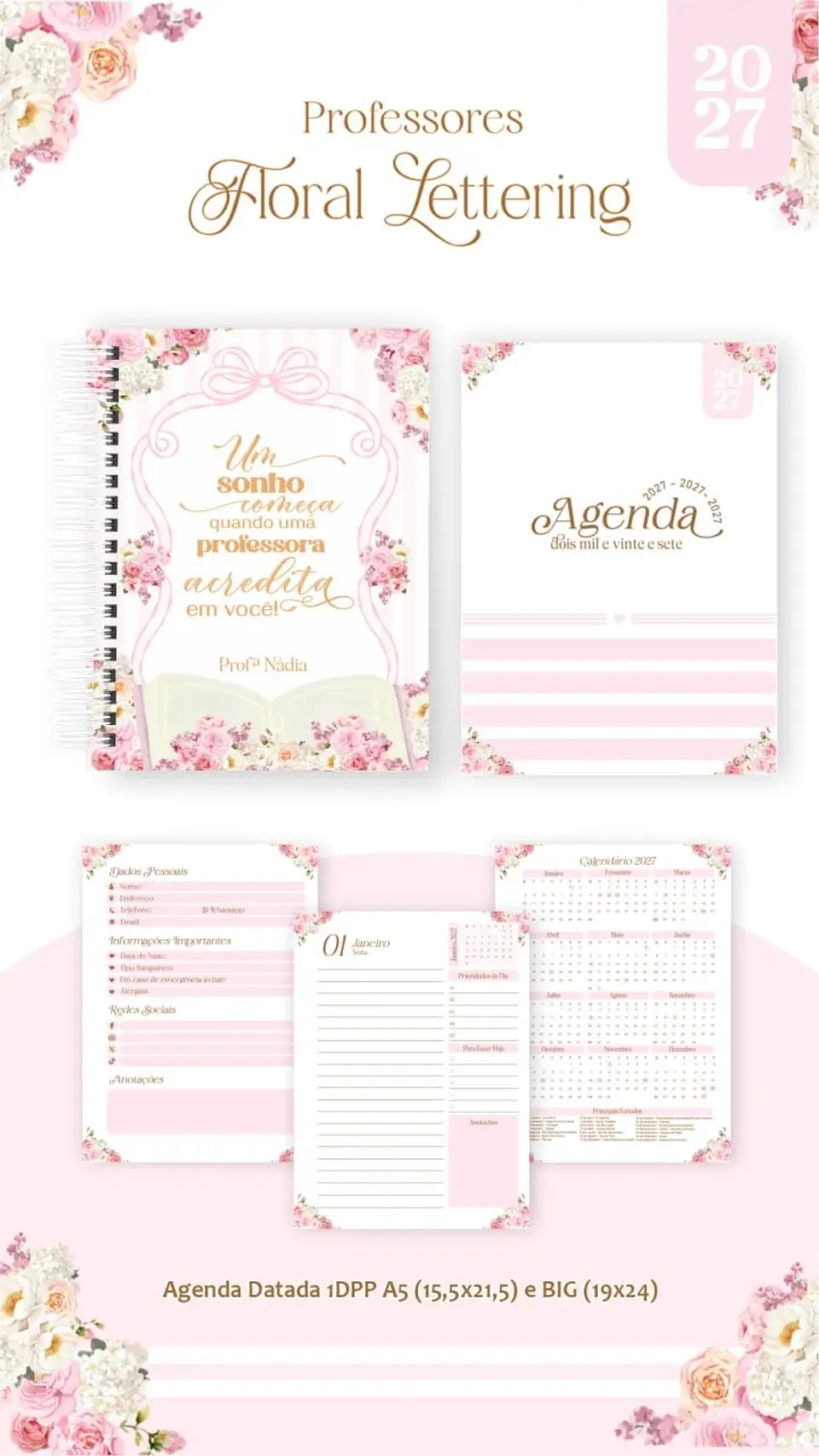 Dia dos Professores – Floral Delicado Lettering 2027 18