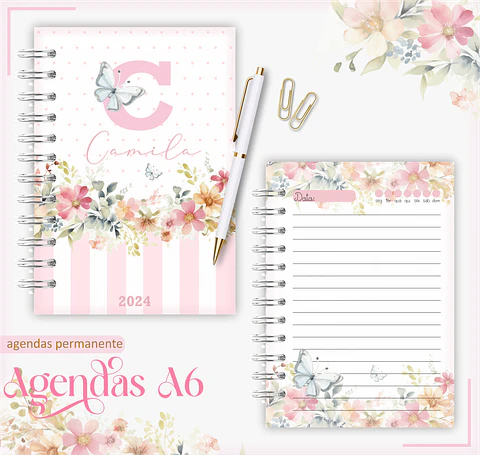 Agenda Permanente – A6 Floral Borboleta